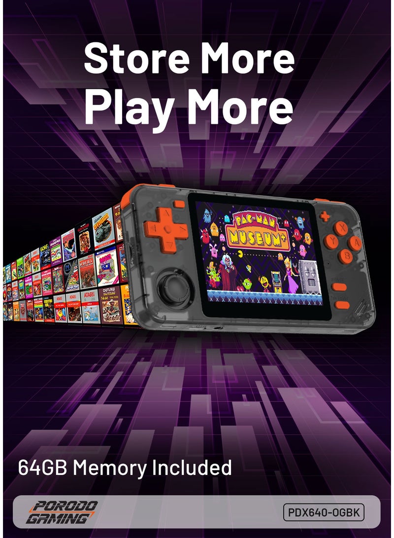 porodo Gaming Retro Arcade Gaming Console with 3.5" Display and 5000+ Built-In Games / Multiple Simulators / Quad-Core / Immersive Sound Play / Supports Emulators / Ergonomic Design - Black/Orange - Image 3