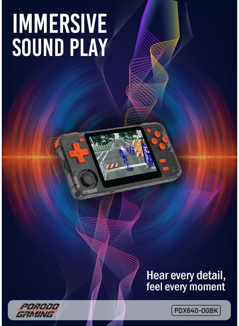 porodo Gaming Retro Arcade Gaming Console with 3.5" Display and 5000+ Built-In Games / Multiple Simulators / Quad-Core / Immersive Sound Play / Supports Emulators / Ergonomic Design - Black/Orange - Image 5