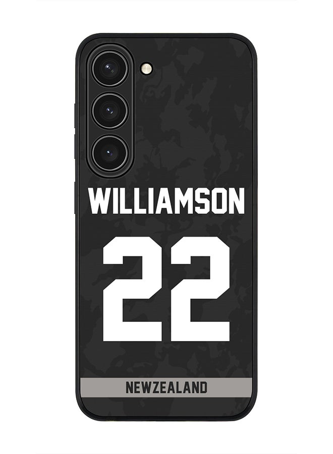 Stylizedd Rugged Black Edge Case for Samsung Galaxy S23 5G, Slim fit Soft Case Flexible thin Cover - Player Name - Kane Williamson, Jersey Number- 22 - Image 1