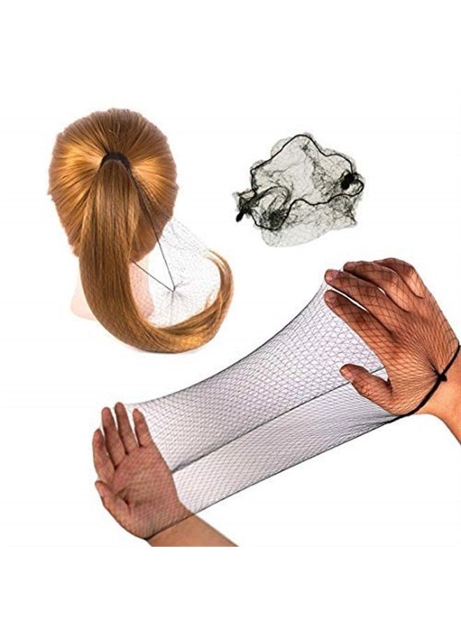 Polly Online 50PCS Hair Nets Invisible Elastic Edge Mesh Bun Hair Nets for Ballet Dance 20" Black  - Image 1