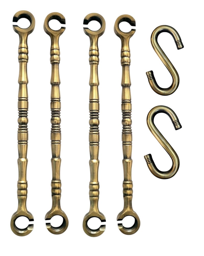 Proniks Decorative Swing Rod Saliya Chain Set Antique Bronze Finish 16mm 4Pcs Bamboo Style Holders with 2Pcs SHooks for All Kind of Swings Hanging - Image 1