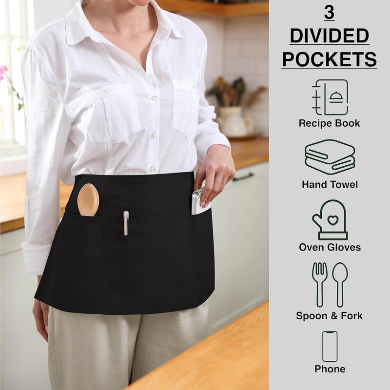 TOSHE Waist Apron with 3 Pockets Waterdrop Resistant Premium Cotton Waitress Apron 10 Color Option Server Apron Chef Apron - Image 3