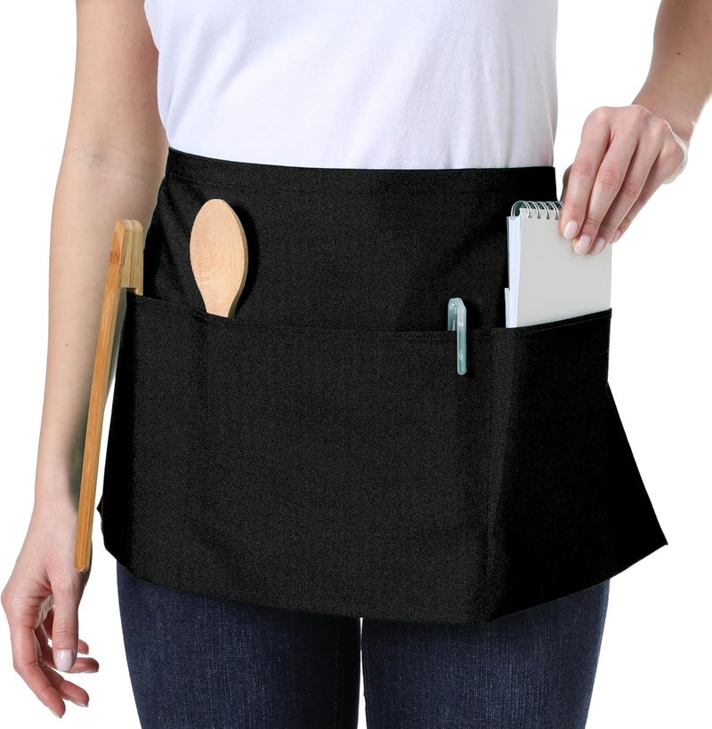 TOSHE Waist Apron with 3 Pockets Waterdrop Resistant Premium Cotton Waitress Apron 10 Color Option Server Apron Chef Apron - Image 1