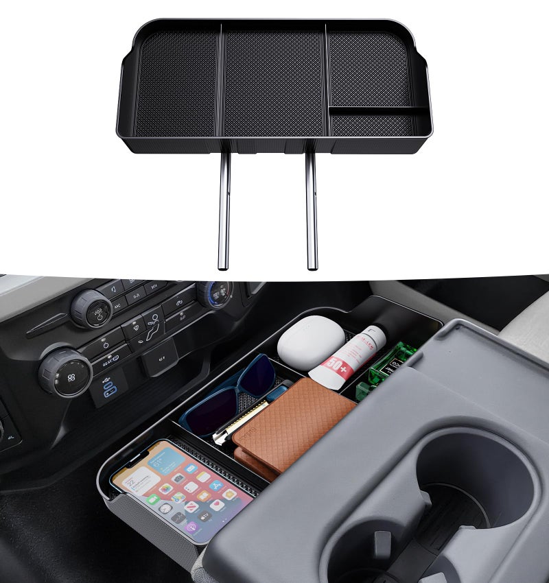 Sinvanho Center Console Organizer for 2011-2024 2025 Ford F150 F250 F350 F450 F550 F650 Accessories, Front Center Seat Headrest Storage Tray for Pickup Truck Middle Armrest Box, Jump Seat Only - Image 1