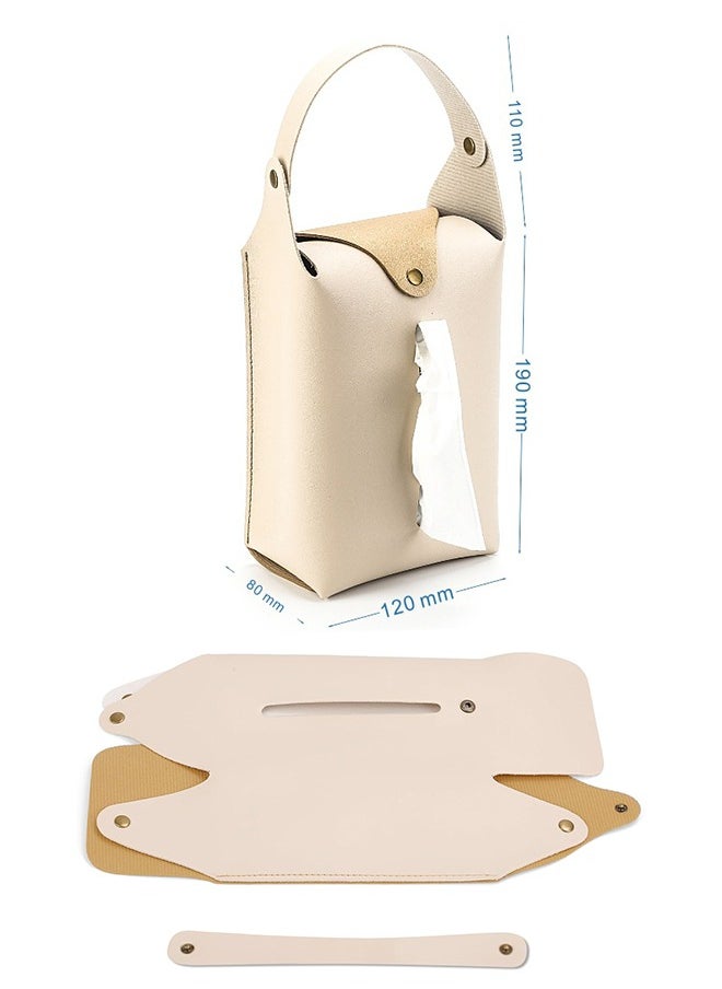 Lemon Leather Tissue Box Cover,  Multi-use, for Car Back Seat Headrest Hanging, Home Hook, Baby Stroller Napkin Boxes (Beige)  - Image 3