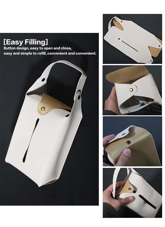 Lemon Leather Tissue Box Cover,  Multi-use, for Car Back Seat Headrest Hanging, Home Hook, Baby Stroller Napkin Boxes (Beige)  - Image 2