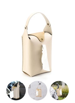 Lemon Leather Tissue Box Cover,  Multi-use, for Car Back Seat Headrest Hanging, Home Hook, Baby Stroller Napkin Boxes (Beige)  - Image 1