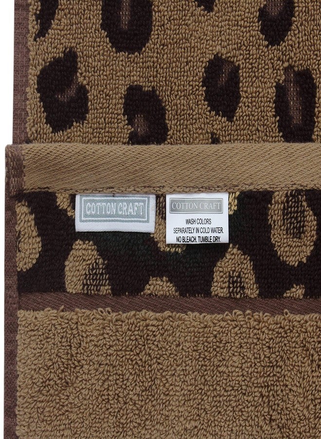 Cotton Craft طقم مناشف قطنية 6 قطع - طباعة حيوانات نمور الفهد أفريقيا سفاري 100% قطن جاكار 2 منشفة استحمام، 2 منشفة يد، 2 قطعة قماش غسيل ناعمة ماصة فاخرة مزخرفة للضيوف طقم مناشف الحمام - Image 2