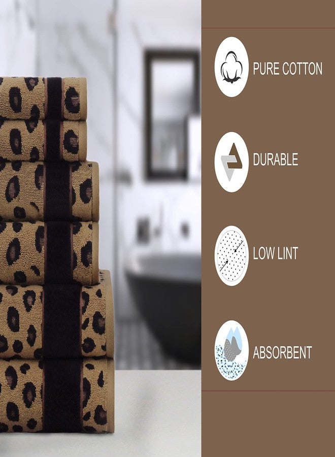 Cotton Craft طقم مناشف قطنية 6 قطع - طباعة حيوانات نمور الفهد أفريقيا سفاري 100% قطن جاكار 2 منشفة استحمام، 2 منشفة يد، 2 قطعة قماش غسيل ناعمة ماصة فاخرة مزخرفة للضيوف طقم مناشف الحمام - Image 5