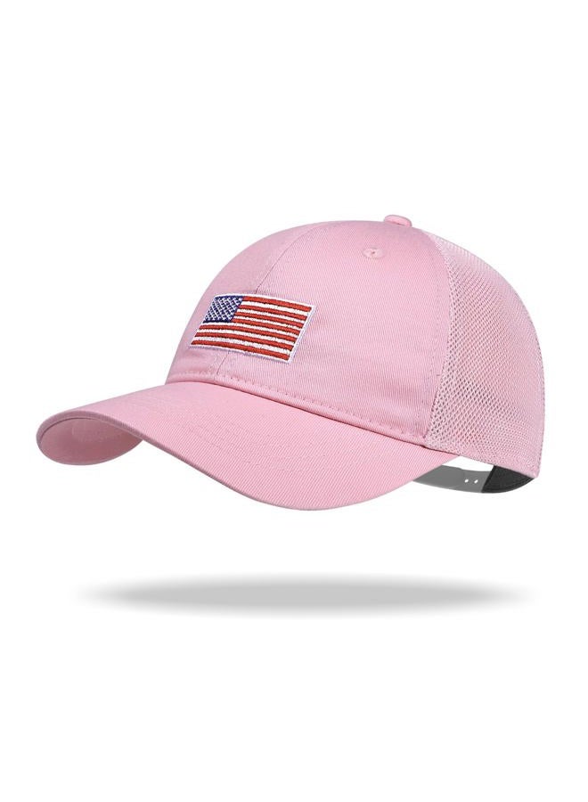 CHUANGLI Kids American Flag Baseball Cap Boys Girls Mesh Baseball Hat, Toddler Embroidery Trucker Hat for Age 3-14 Years, Pink, 8-14 Years - Image 1