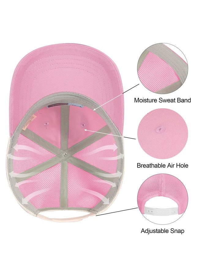 CHUANGLI Kids American Flag Baseball Cap Boys Girls Mesh Baseball Hat, Toddler Embroidery Trucker Hat for Age 3-14 Years, Pink, 8-14 Years - Image 3