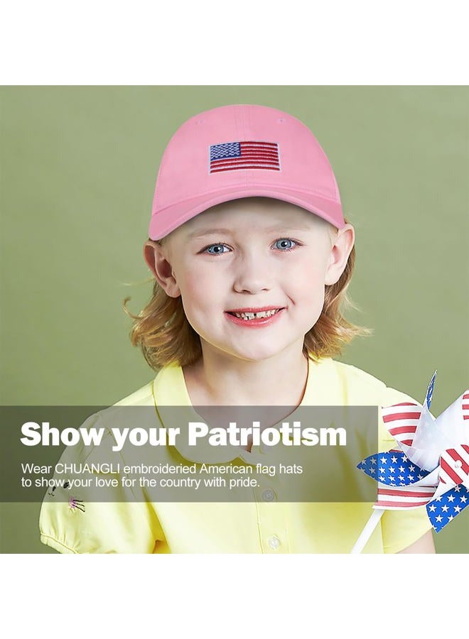 CHUANGLI Kids American Flag Baseball Cap Boys Girls Mesh Baseball Hat, Toddler Embroidery Trucker Hat for Age 3-14 Years, Pink, 8-14 Years - Image 2