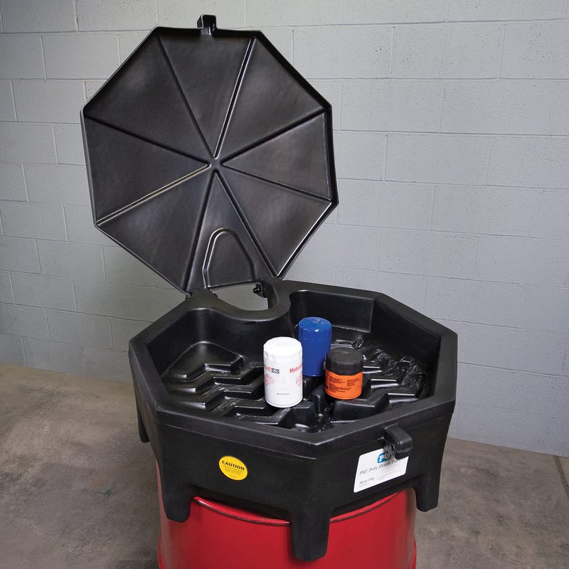 PIG Drum Funnel | Universal Poly Drum Funnel with Hinged Lid | for 55 gal. Plastic or Steel Tight-Head Drums | Black | DRM672-BK - Image 5