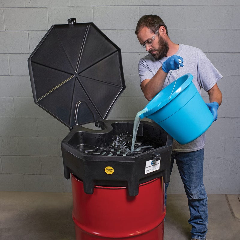 PIG Drum Funnel | Universal Poly Drum Funnel with Hinged Lid | for 55 gal. Plastic or Steel Tight-Head Drums | Black | DRM672-BK - Image 4