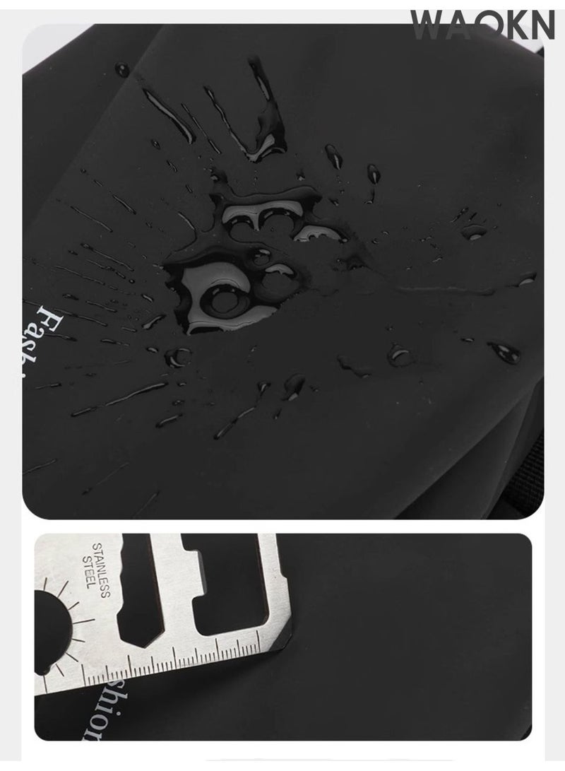 WAOKN waist Bag Men's Shoulder Bag, Casual Sports Fashion Women's and Men's, Running Waist Bag Crossbody ,Waist Bag with Adjustable Shoulder Strap Backpack,Outdoor fashionable multifunctional sports waist bag Black . - Image 4