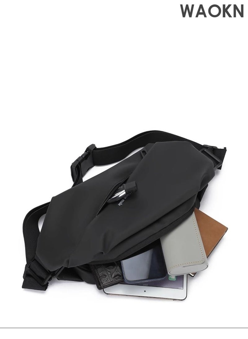 WAOKN waist Bag Men's Shoulder Bag, Casual Sports Fashion Women's and Men's, Running Waist Bag Crossbody ,Waist Bag with Adjustable Shoulder Strap Backpack,Outdoor fashionable multifunctional sports waist bag Black . - Image 3