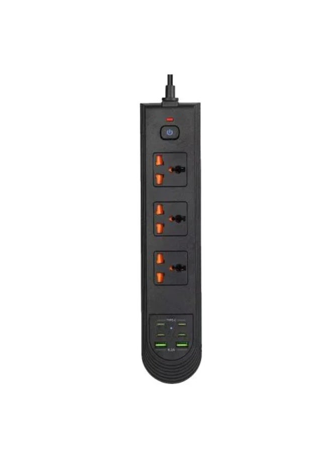 مشترك كهربائي CH B4PD بثلاثة مقابس بريطانية مع منفذي USB للشحن السريع، مفتاح تشغيل، حماية أمان، مقاوم للحريق، قدرة 2500 واط، كابل 5 متر، أسود - Image 2
