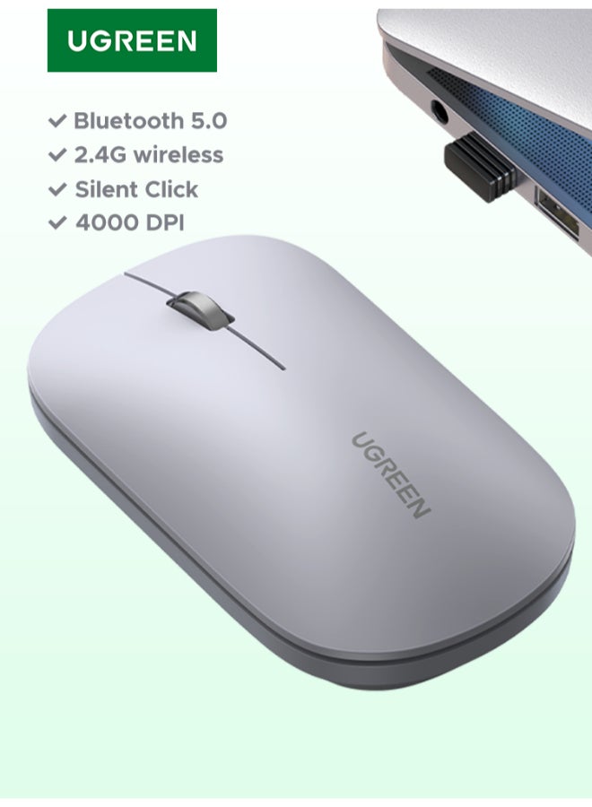 يو جرين ماوس لاسلكي صامت، فأرة كمبيوتر رفيعة بدون ضوضاء لأجهزة الكمبيوتر المحمولة مع محول 2.4G USB، ماوس لوحي فائق السرعة للتمرير بدقة 4DPI قابلة للتعديل لأجهزة الكمبيوتر الشخصية HP Lenovo - Image 1