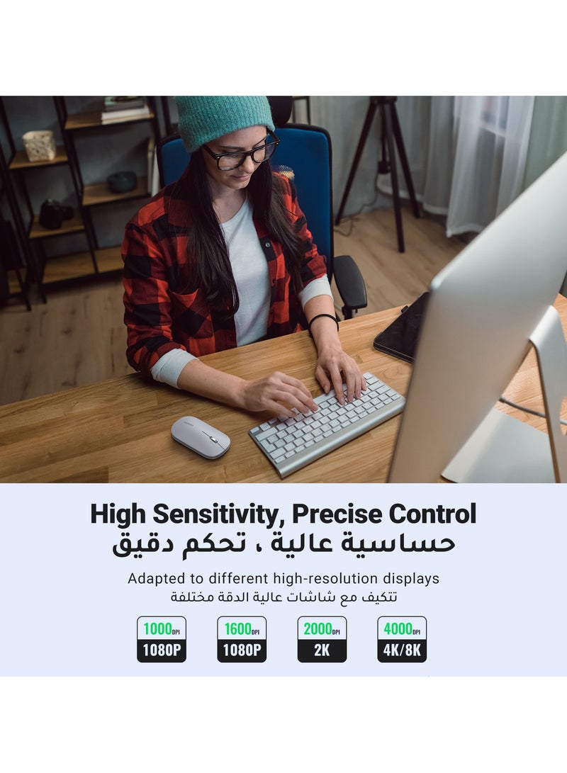 يو جرين ماوس لاسلكي صامت، فأرة كمبيوتر رفيعة بدون ضوضاء لأجهزة الكمبيوتر المحمولة مع محول 2.4G USB، ماوس لوحي فائق السرعة للتمرير بدقة 4DPI قابلة للتعديل لأجهزة الكمبيوتر الشخصية HP Lenovo - Image 3