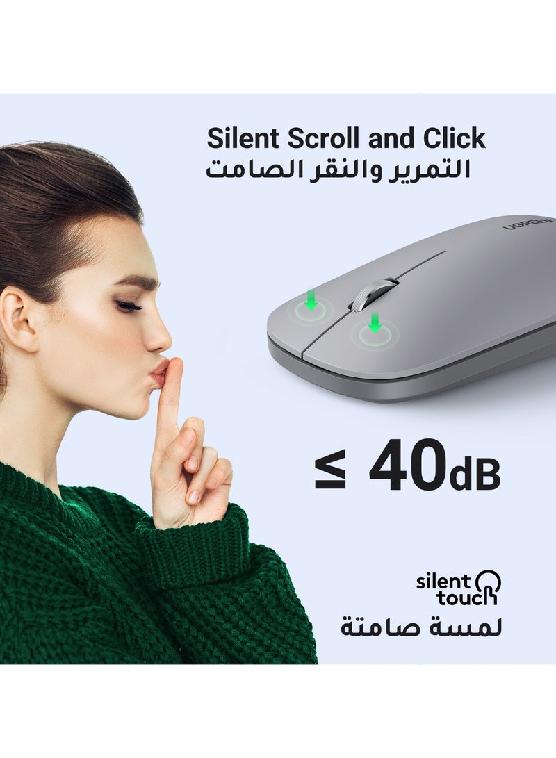 يو جرين ماوس لاسلكي صامت، فأرة كمبيوتر رفيعة بدون ضوضاء لأجهزة الكمبيوتر المحمولة مع محول 2.4G USB، ماوس لوحي فائق السرعة للتمرير بدقة 4DPI قابلة للتعديل لأجهزة الكمبيوتر الشخصية HP Lenovo - Image 2