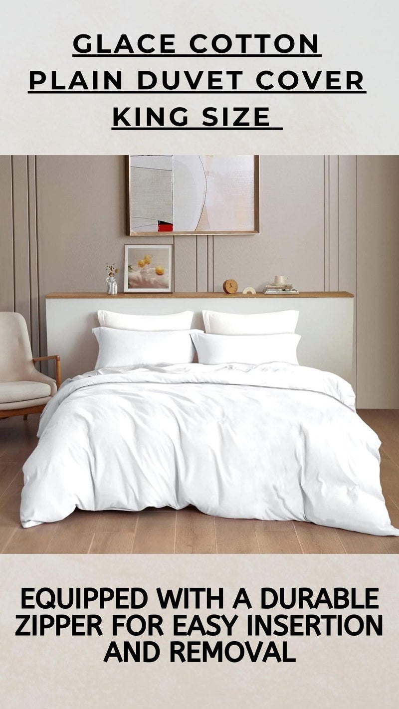 TIB 140 TC Glace Cotton Plain Duvet Cover King Size|Blanket Cover Double Bed|Quilt Cover Double Bed with Zipper 140 GSM, 90x100, White - Image 3