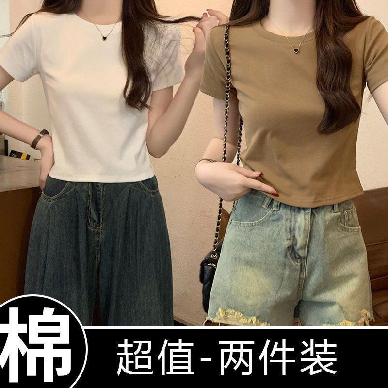 2026 New Summer Cotton Short-Sleeve Women''s Fashion T-Shirt, Stylish and Versatile, Youthful and Slimming Fit Top - Image 1
