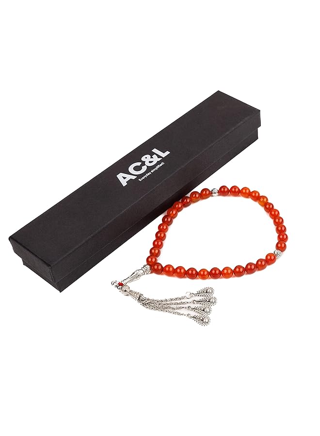 AC&L Cross Stripe Pink Matt Natural Agate Tasbeeh Prayer Beads 8Mm Stones - Image 2