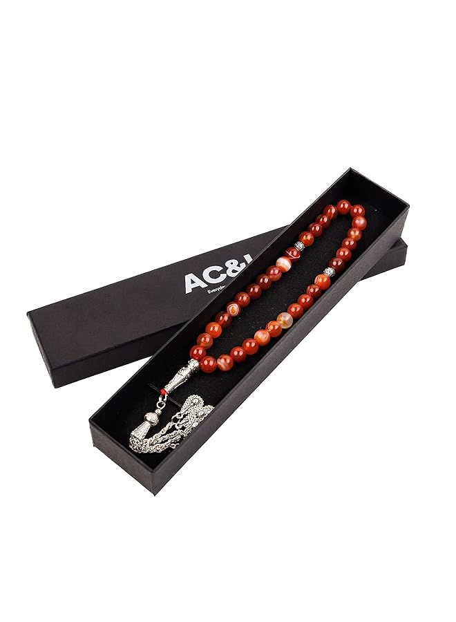 AC&L Cross Stripe Pink Matt Natural Agate Tasbeeh Prayer Beads 8Mm Stones - Image 5