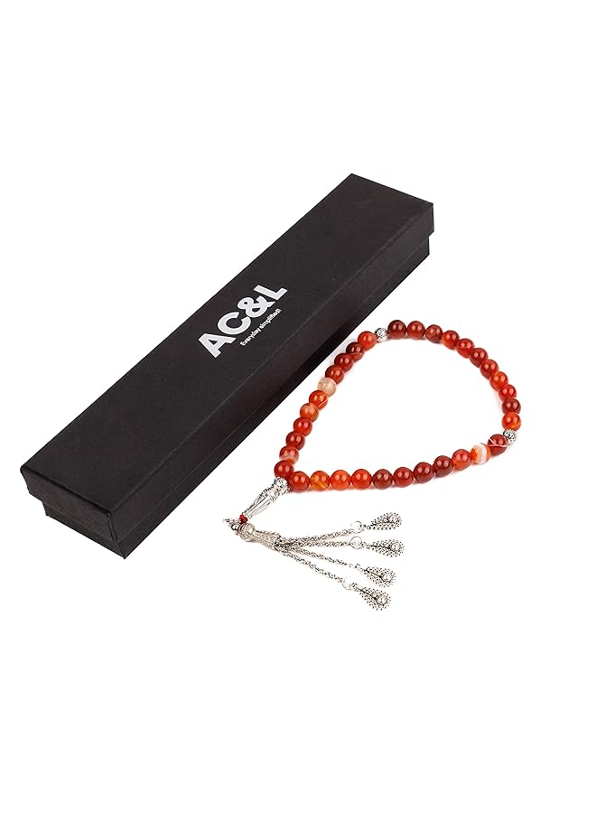 AC&L Cross Stripe Pink Matt Natural Agate Tasbeeh Prayer Beads 8Mm Stones - Image 4