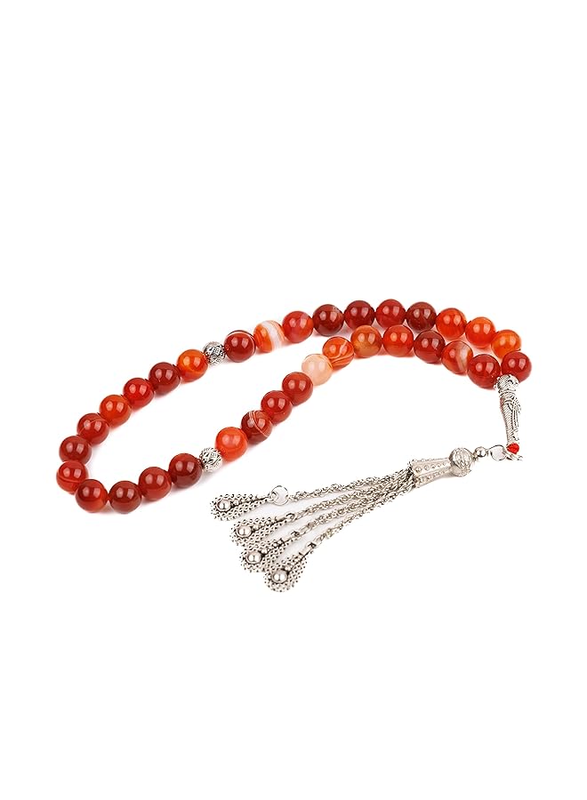 AC&L Cross Stripe Pink Matt Natural Agate Tasbeeh Prayer Beads 8Mm Stones - Image 1