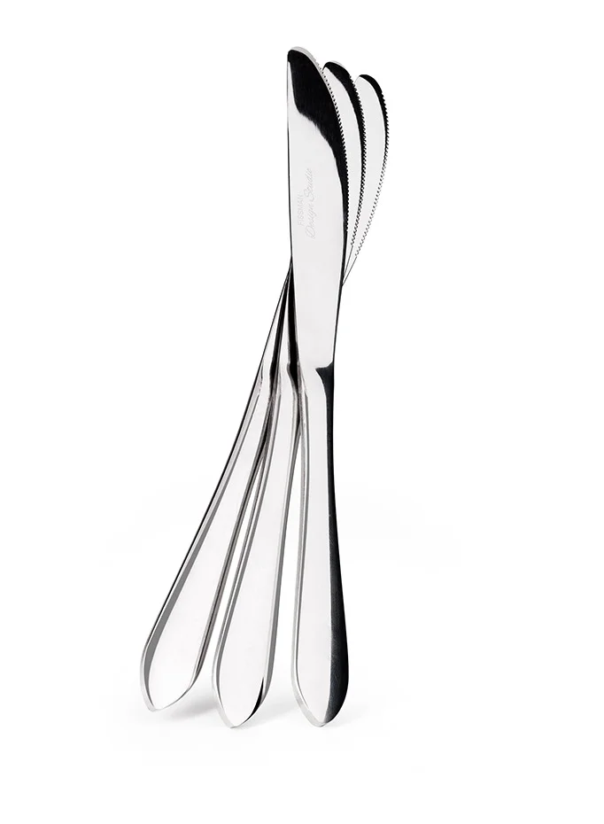 فيسمان 3-Piece Dinner Knife 23cm, Stainless Steel Cutlery Set Flor Series, Silverware Set Dinner Knives Pack of 3, Non Slip Grip Handle | Mirror Polished | for Home, Kitchen, Restaurant