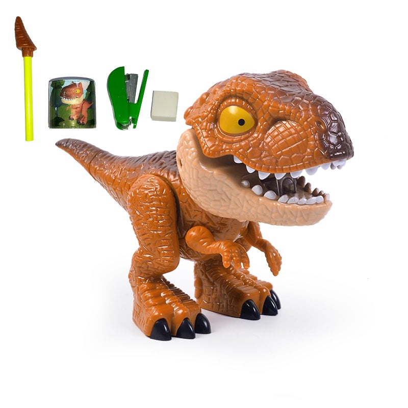 Pcmursal Dinosaur Model Stationery Set 5 in 1 Dinosaur Stationery Set Stationery School Supplies Kit MultiFunctional Pencil Pencil Sharpener Rubber Tapeline Stapler Yellow - Image 2