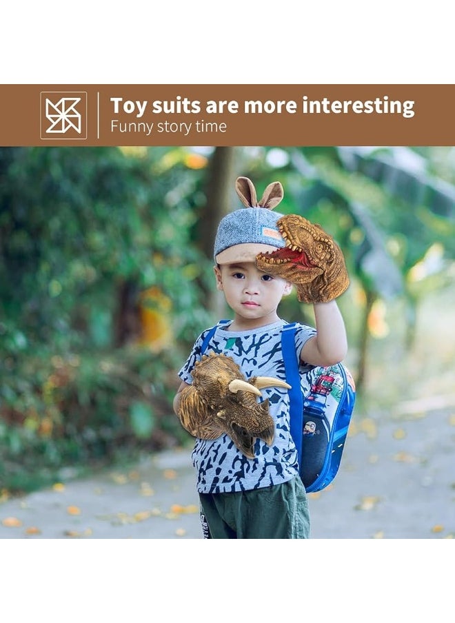 Yolococa Yolococa Dinosaur Hand Puppets Realistic Latex Soft Animal Head Toys Set, Hand Puppet Toys Gift for Kids, Party Show Imaginative Play (Tyrannosaurus & Triceratops)  - Image 2