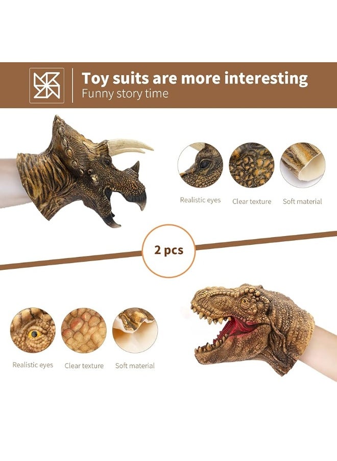 Yolococa Yolococa Dinosaur Hand Puppets Realistic Latex Soft Animal Head Toys Set, Hand Puppet Toys Gift for Kids, Party Show Imaginative Play (Tyrannosaurus & Triceratops)  - Image 5