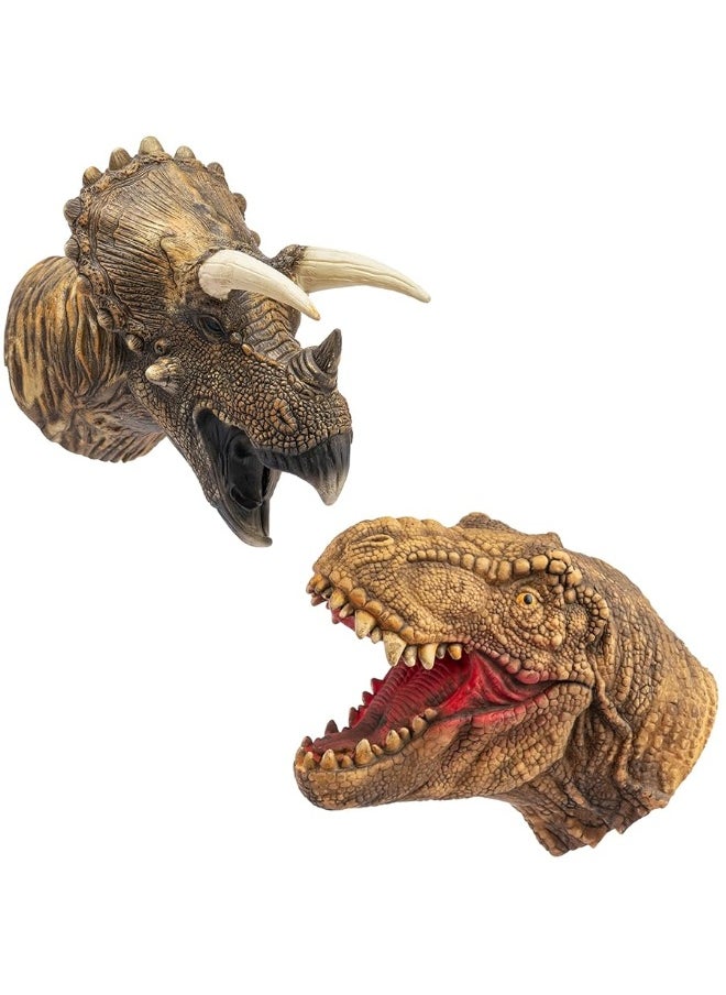 Yolococa Yolococa Dinosaur Hand Puppets Realistic Latex Soft Animal Head Toys Set, Hand Puppet Toys Gift for Kids, Party Show Imaginative Play (Tyrannosaurus & Triceratops)  - Image 1