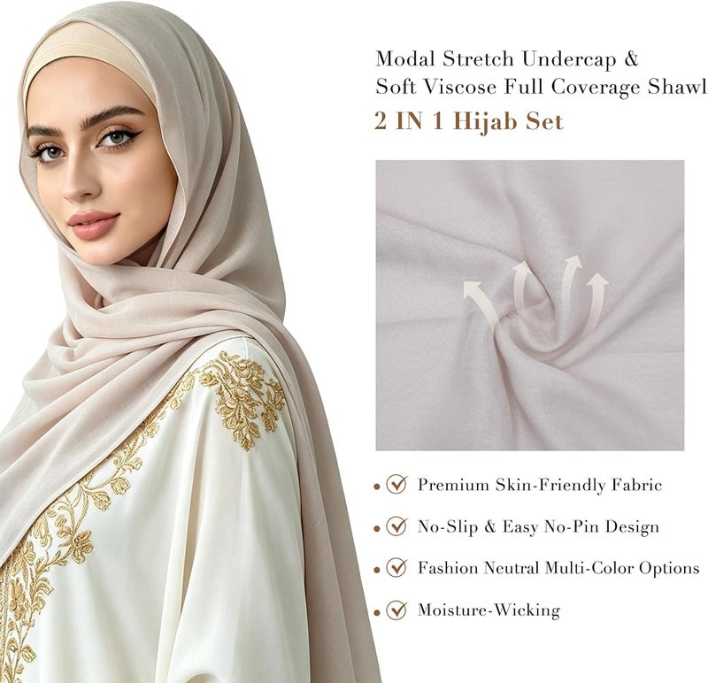 Weavelife 4 Pieces Muslim Hijab Set, Gradient Pink & Solid Black & Nude Rayon Long Scarves + Modal Stretch Undercap, 71"×33" Large Islamic Head Wrap for Daily Wear & Mosque Prayer - Image 5