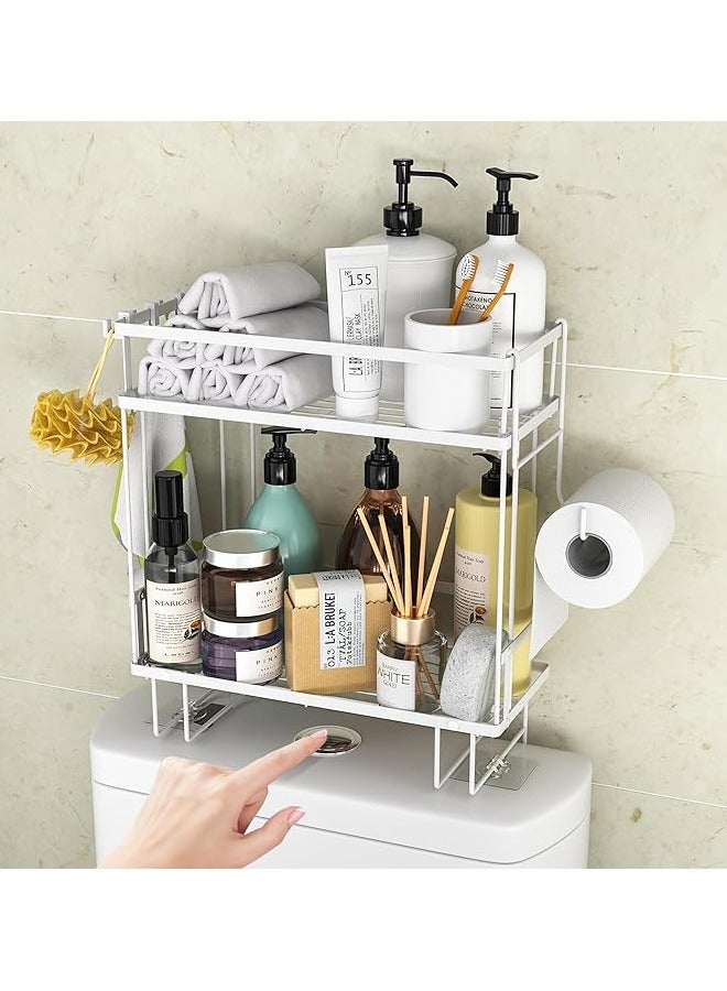 Arabest No-Drill Bathroom Shelf Organizer - 1-Tier Over Toilet Space Saver with 50lbs Capacity | Waterproof Metal Storage with 4 Hooks & 3M Adhesive, White (2-Pack) - Image 1