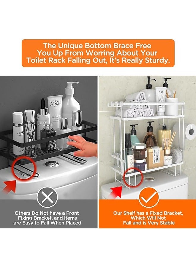 Arabest No-Drill Bathroom Shelf Organizer - 1-Tier Over Toilet Space Saver with 50lbs Capacity | Waterproof Metal Storage with 4 Hooks & 3M Adhesive, White (2-Pack) - Image 4
