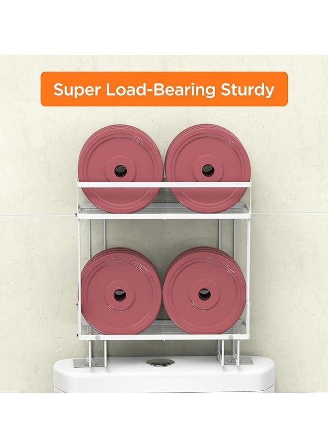 Arabest No-Drill Bathroom Shelf Organizer - 1-Tier Over Toilet Space Saver with 50lbs Capacity | Waterproof Metal Storage with 4 Hooks & 3M Adhesive, White (2-Pack) - Image 5