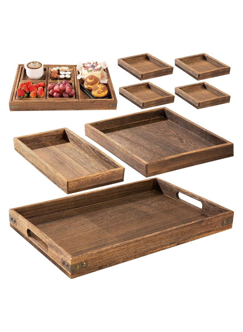 ELLEGLAM Rustic Wooden Serving Trays with Handle - Set of 7 Rectangular Platters for Entertaining, Breakfast, Coffee Table, Home Decor - Image 1
