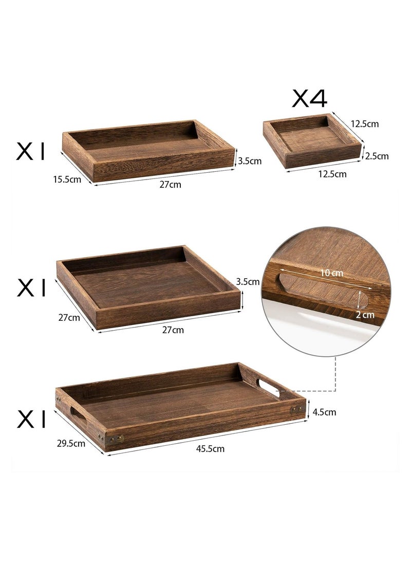 ELLEGLAM Rustic Wooden Serving Trays with Handle - Set of 7 Rectangular Platters for Entertaining, Breakfast, Coffee Table, Home Decor - Image 2