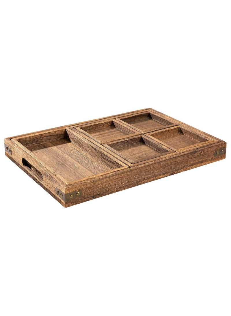 ELLEGLAM Rustic Wooden Serving Trays with Handle - Set of 7 Rectangular Platters for Entertaining, Breakfast, Coffee Table, Home Decor - Image 3