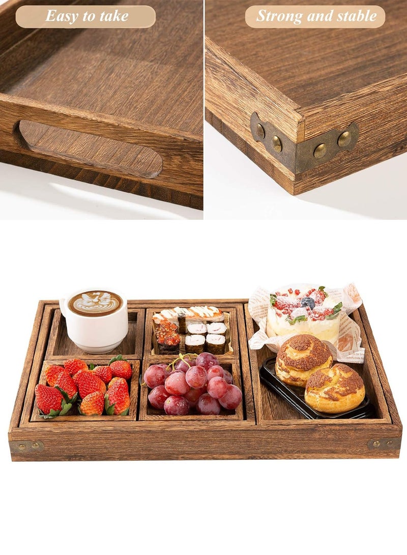 ELLEGLAM Rustic Wooden Serving Trays with Handle - Set of 7 Rectangular Platters for Entertaining, Breakfast, Coffee Table, Home Decor - Image 5