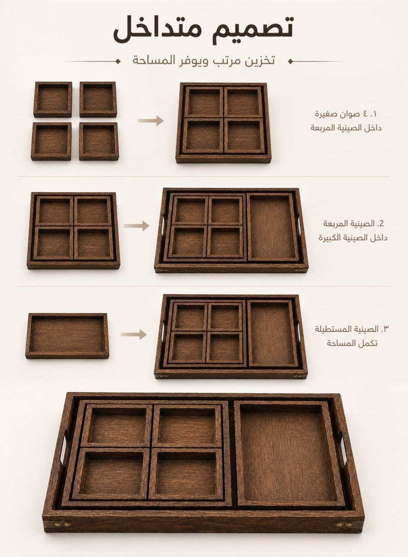 ELLEGLAM Rustic Wooden Serving Trays with Handle - Set of 7 Rectangular Platters for Entertaining, Breakfast, Coffee Table, Home Decor - Image 3