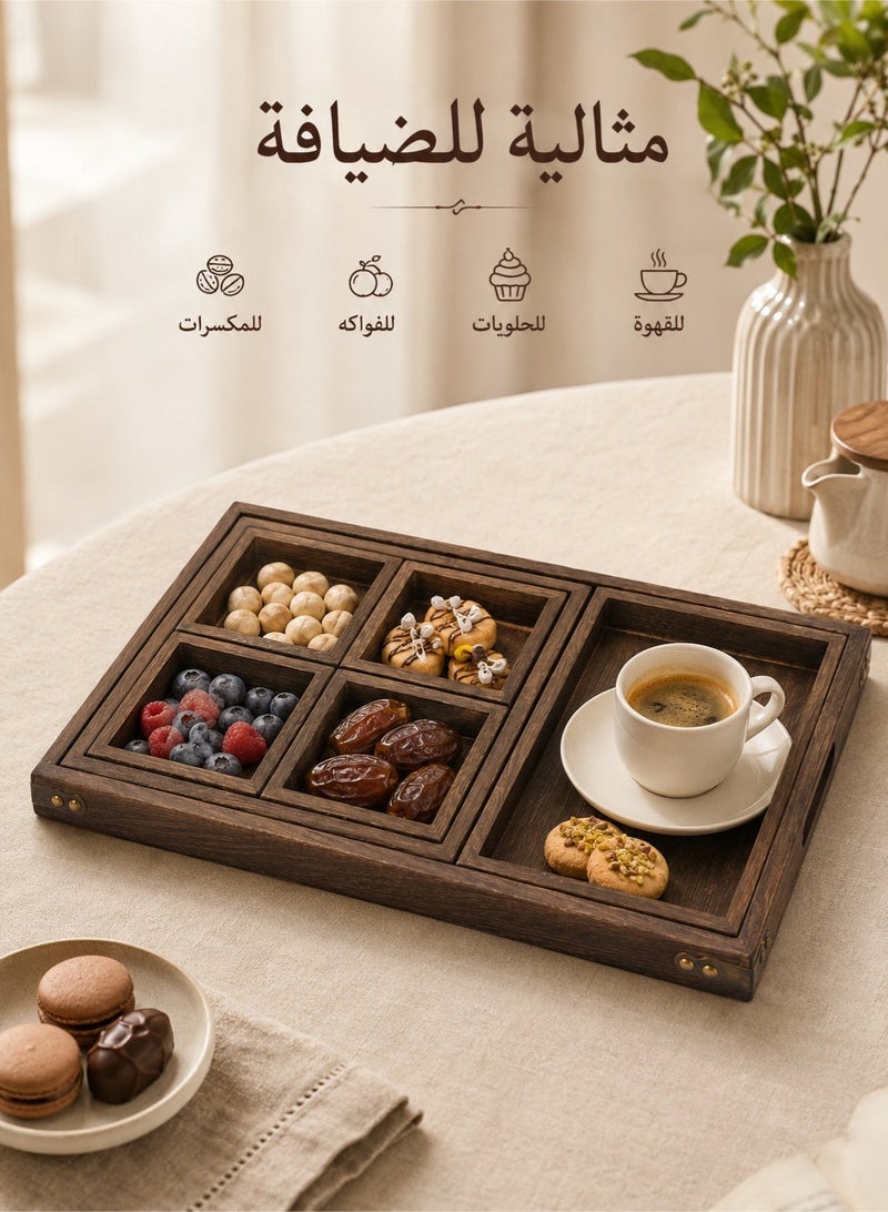 ELLEGLAM Rustic Wooden Serving Trays with Handle - Set of 7 Rectangular Platters for Entertaining, Breakfast, Coffee Table, Home Decor - Image 5