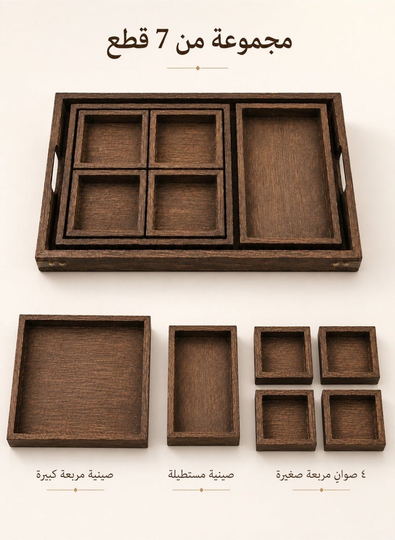 ELLEGLAM Rustic Wooden Serving Trays with Handle - Set of 7 Rectangular Platters for Entertaining, Breakfast, Coffee Table, Home Decor - Image 2