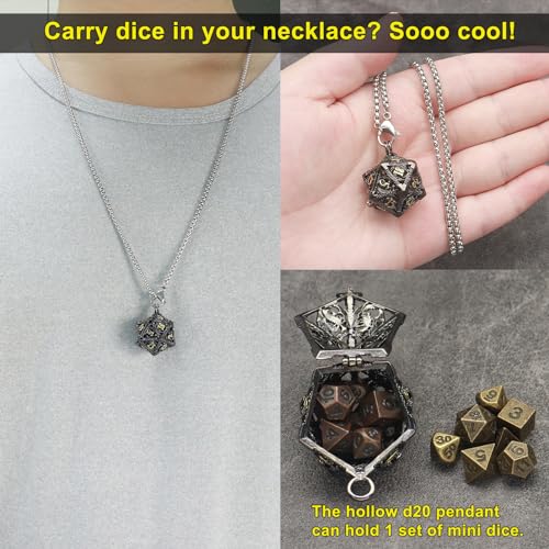 Haxtec Mini Metal DND Dice Set with Hollow Necklace Dice Case Antique Tiny Metal Dice Set DD Keychain Portable 7PCS Dice Set - Image 5