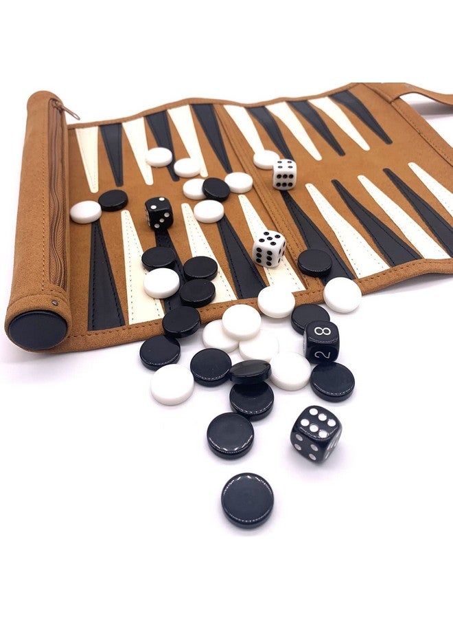 crayfomo Roll-up Portable Suede Backgammon Game Set, Foldable Travel Backgammon Games, Portable Lightweight Backgammon Game for RV Travel, Cruise, Airplane, Camping, Backpacking, Road Trips  - Image 4