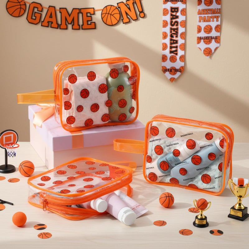 SilTriangle 12 Pcs Basketball Clear Makeup Bag with Zipper Bulk Sport Goodie Clear PVC Pouch Organizer Waterproof Travel Case for Woman Team Gifts Birthday Decorations Supplies - Image 3