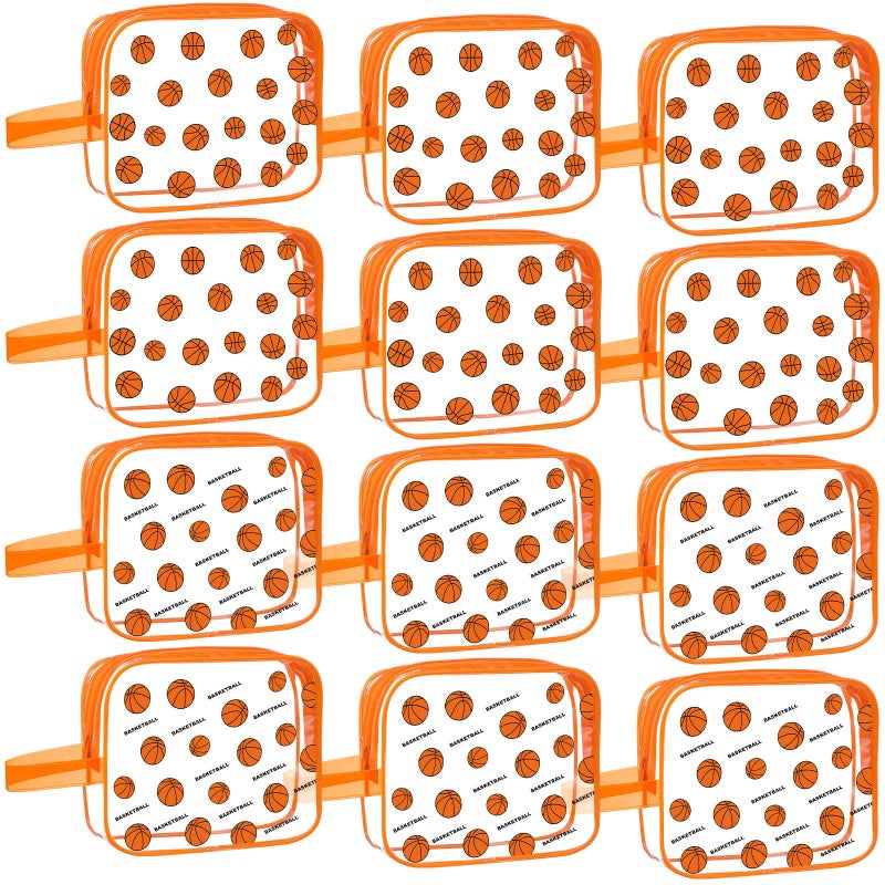 SilTriangle 12 Pcs Basketball Clear Makeup Bag with Zipper Bulk Sport Goodie Clear PVC Pouch Organizer Waterproof Travel Case for Woman Team Gifts Birthday Decorations Supplies - Image 1